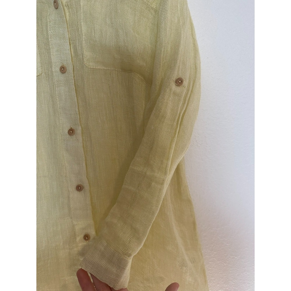 Magaschoni Yellow 100% Linen Open Knit Duster Tunic XS Coastal Beach Resort Boho - Picture 4 of 5